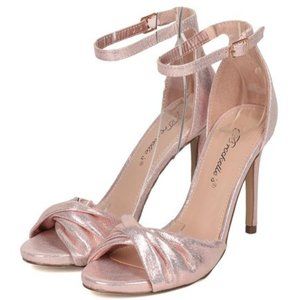 Breckelles Metallic Leatherette Twisted Peep Toe Ankle Strap Stiletto Sandal